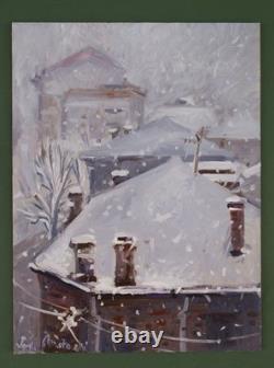 Original painting oil on wood panel The snow from my window