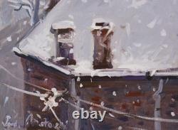 Original painting oil on wood panel The snow from my window