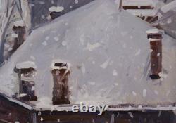 Original painting oil on wood panel The snow from my window