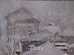 Original painting oil on wood panel The snow from my window