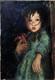 Original Vintage Oil Canvas Painting, Portrait Of A Young Girl With A Doll.