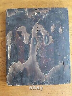 Orthodox Icon 3 Saints Blue Background on Fine Wood Late 19th Century 29.5 cm