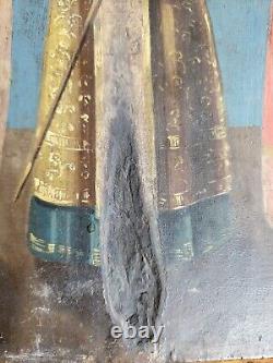 Orthodox Icon 3 Saints Blue Background on Fine Wood Late 19th Century 29.5 cm