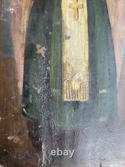 Orthodox Icon 3 Saints Blue Background on Fine Wood Late 19th Century 29.5 cm