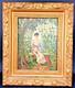 Painting 50x43cm Woman With Umbrella In The Shade Of Trees Oil On Wood 1900 Hst