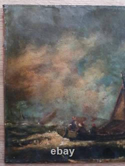PAINTING HST MOUNTED ON WOOD PANEL MARINE RACE SAILBOAT REGATTA 19th