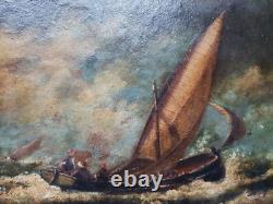 PAINTING HST MOUNTED ON WOOD PANEL MARINE RACE SAILBOAT REGATTA 19th