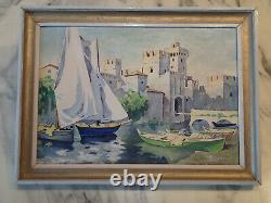 PAINTING ITALY ITALIAN LAKES Sirmione Scaligera Fortress Lake Garda Castle