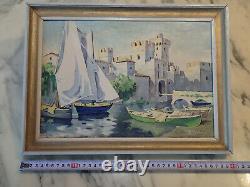 PAINTING ITALY ITALIAN LAKES Sirmione Scaligera Fortress Lake Garda Castle