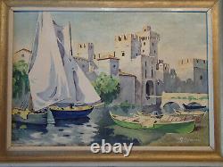 PAINTING ITALY ITALIAN LAKES Sirmione Scaligera Fortress Lake Garda Castle