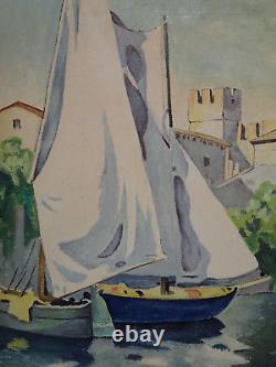 PAINTING ITALY ITALIAN LAKES Sirmione Scaligera Fortress Lake Garda Castle