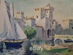 PAINTING ITALY ITALIAN LAKES Sirmione Scaligera Fortress Lake Garda Castle