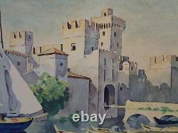 PAINTING ITALY ITALIAN LAKES Sirmione Scaligera Fortress Lake Garda Castle