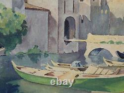 PAINTING ITALY ITALIAN LAKES Sirmione Scaligera Fortress Lake Garda Castle