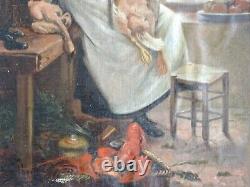 PAINTING XXth CENTURY, AROUND 1910 - PEASANT WOMAN IN THE KITCHEN - SIGNED GILBERT (VICTOR GABRIEL)