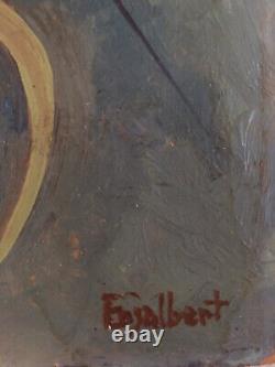 PAUL Enjalbert Oil Painter from Castres on Wood Abstract Group of Monks Castre