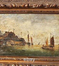 PIERRE JULIEN GILBERT. Animated Marine Landscape Oil Painting on Wood Panel