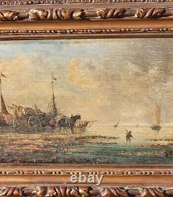 PIERRE JULIEN GILBERT. Animated Marine Landscape Oil Painting on Wood Panel