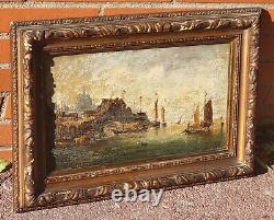 PIERRE JULIEN GILBERT. Animated Marine Landscape Oil Painting on Wood Panel