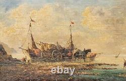 PIERRE JULIEN GILBERT. Animated Marine Landscape Oil Painting on Wood Panel
