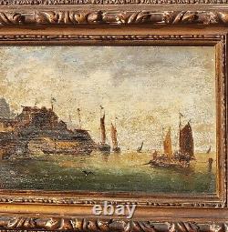 PIERRE JULIEN GILBERT. Animated Marine Landscape Oil Painting on Wood Panel