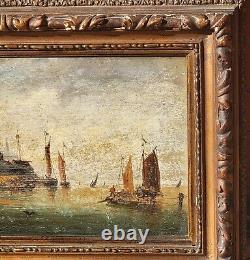 PIERRE JULIEN GILBERT. Animated Marine Landscape Oil Painting on Wood Panel