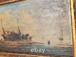 PIERRE JULIEN GILBERT. Animated Marine Landscape Oil Painting on Wood Panel