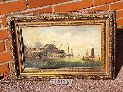 PIERRE JULIEN GILBERT. Animated Marine Landscape Oil Painting on Wood Panel