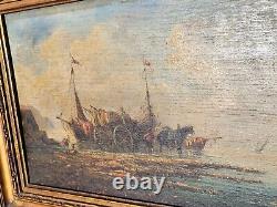 PIERRE JULIEN GILBERT. Animated Marine Landscape Oil Painting on Wood Panel