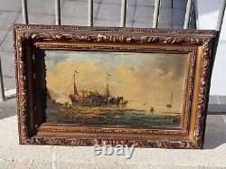 PIERRE JULIEN GILBERT. Animated Marine Landscape Oil Painting on Wood Panel