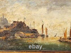 PIERRE JULIEN GILBERT. Animated Marine Landscape Oil Painting on Wood Panel