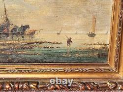 PIERRE JULIEN GILBERT. Animated Marine Landscape Oil Painting on Wood Panel