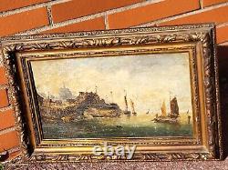 PIERRE JULIEN GILBERT. Animated Marine Landscape Oil Painting on Wood Panel