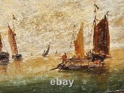 PIERRE JULIEN GILBERT. Animated Marine Landscape Oil Painting on Wood Panel