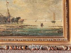 PIERRE JULIEN GILBERT. Animated Marine Landscape Oil Painting on Wood Panel