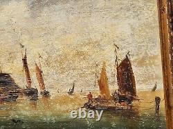 PIERRE JULIEN GILBERT. Animated Marine Landscape Oil Painting on Wood Panel