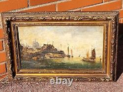 PIERRE JULIEN GILBERT. Animated Marine Landscape Oil Painting on Wood Panel