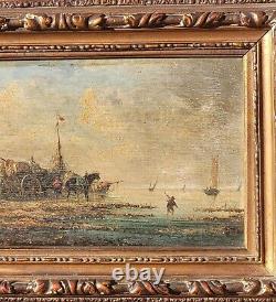 PIERRE JULIEN GILBERT. Animated Marine Landscape Oil Painting on Wood Panel