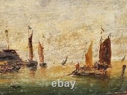 PIERRE JULIEN GILBERT. Animated Marine Landscape Oil Painting on Wood Panel