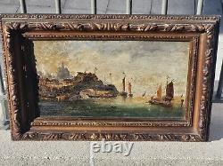 PIERRE JULIEN GILBERT. Animated Marine Landscape Oil Painting on Wood Panel