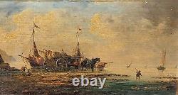 PIERRE JULIEN GILBERT. Animated Marine Landscape Oil Painting on Wood Panel