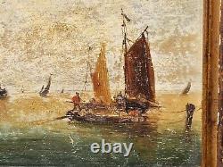 PIERRE JULIEN GILBERT. Animated Marine Landscape Oil Painting on Wood Panel
