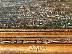 PIERRE JULIEN GILBERT. Animated Marine Landscape Oil Painting on Wood Panel