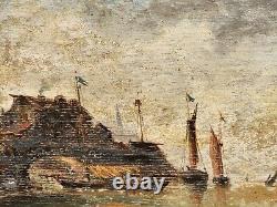 PIERRE JULIEN GILBERT. Animated Marine Landscape Oil Painting on Wood Panel