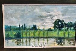 PIERRE PIOT Riverbank Landscape Oil Painting on Wood Panel