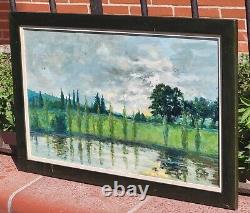 PIERRE PIOT Riverbank Landscape Oil Painting on Wood Panel