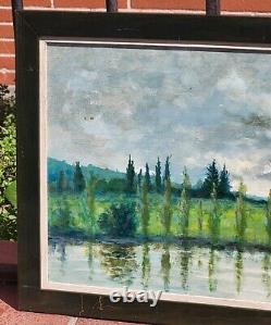 PIERRE PIOT Riverbank Landscape Oil Painting on Wood Panel