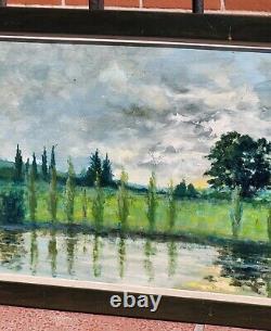 PIERRE PIOT Riverbank Landscape Oil Painting on Wood Panel