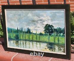 PIERRE PIOT Riverbank Landscape Oil Painting on Wood Panel