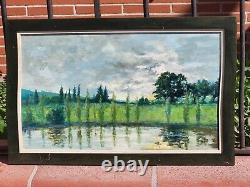 PIERRE PIOT Riverbank Landscape Oil Painting on Wood Panel